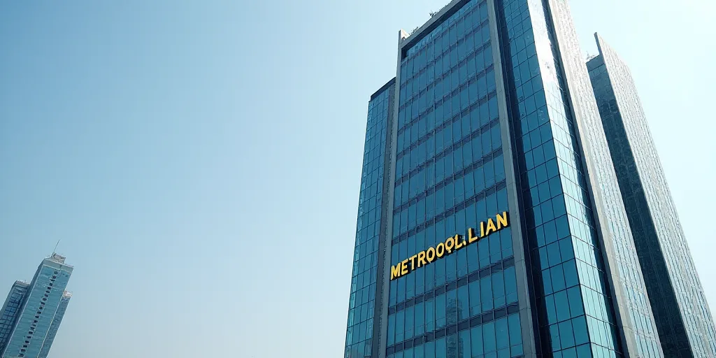 a tall building with a sign on the side of it that says the metropolitan on the side of it, Cao Zhib