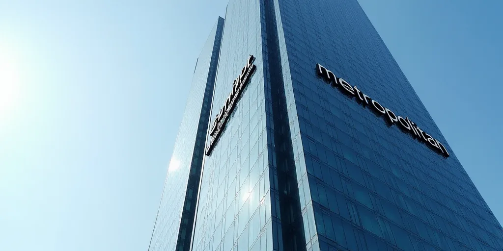 a tall building with a sign on the side of it that says the metropolitan on the side of it, Cao Zhib