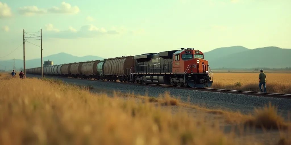 a train is being built on a track in the middle of a field with workers nearby and a construction cr