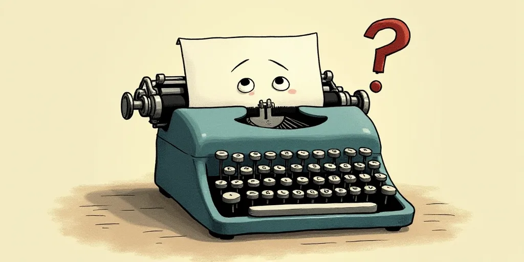 a typewriter with a face drawn on it and a caption for the words opinion and a question, Edward Otho