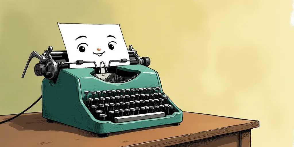 a typewriter with a face drawn on it and a caption for the words opinion and a question, Edward Otho