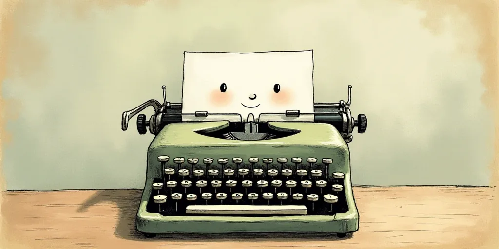 a typewriter with a face drawn on it and a caption for the words opinion and a question, Edward Otho
