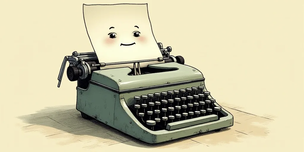 a typewriter with a face drawn on it and a caption for the words opinion and a question, Edward Otho