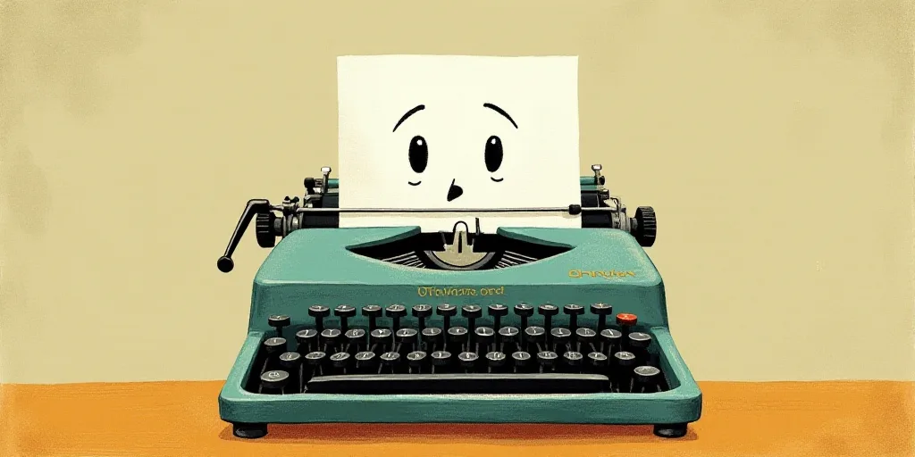 a typewriter with a face drawn on it and a caption for the words opinion and a question, Edward Otho