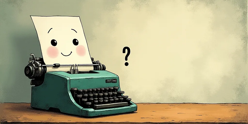 a typewriter with a face drawn on it and a caption for the words opinion and a question, Edward Otho