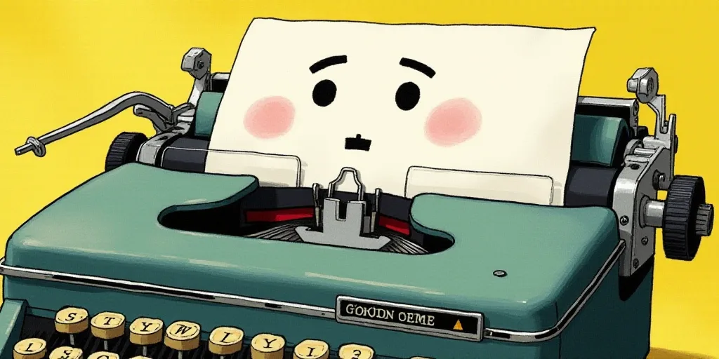 a typewriter with a face drawn on it and a caption for the words opinion and a question, Edward Otho