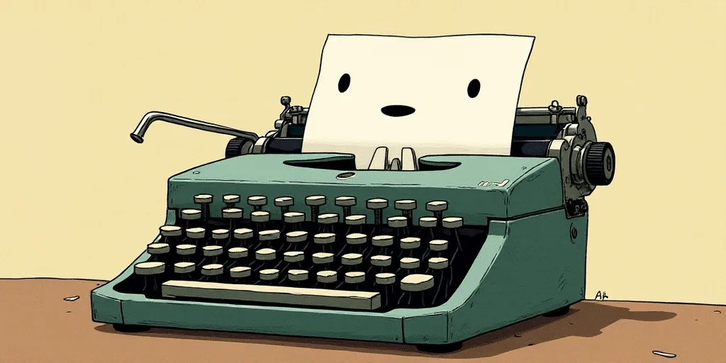 a typewriter with a face drawn on it and a caption for the words opinion and a question, Edward Otho