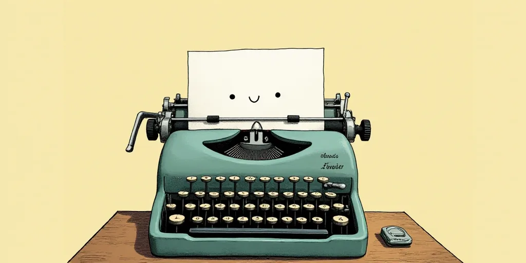 a typewriter with a face drawn on it and a caption for the words opinion and a question, Edward Otho