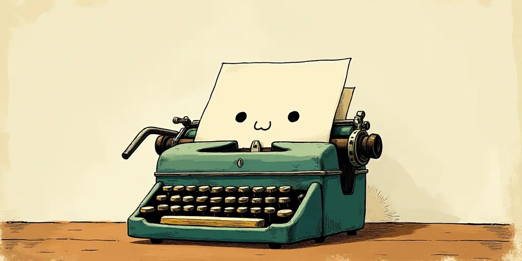 a typewriter with a face drawn on it and a caption for the words opinion and a question, Edward Otho