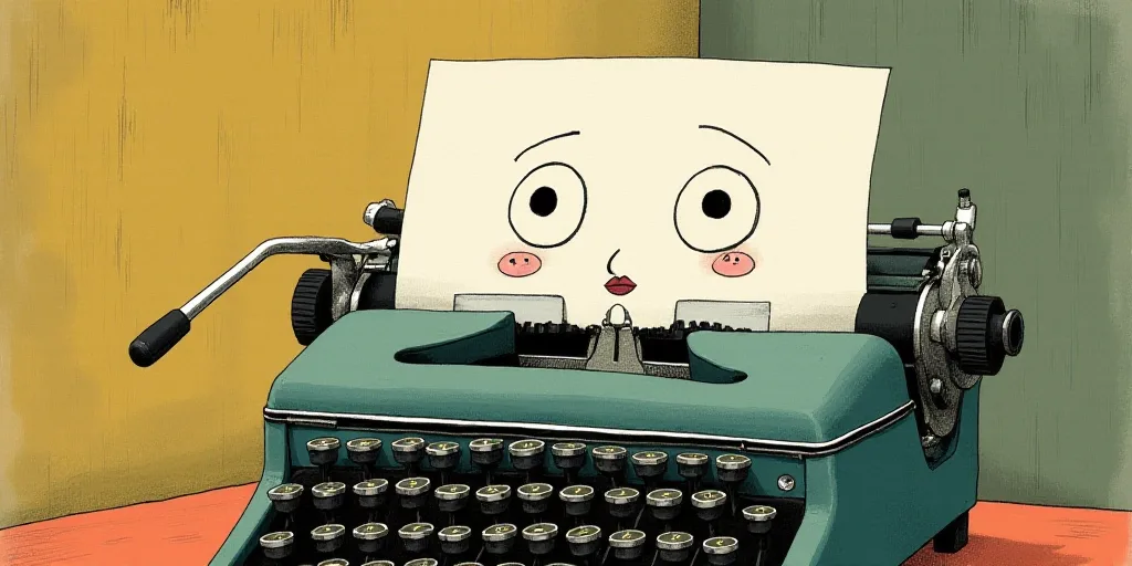 a typewriter with a face drawn on it and a caption for the words opinion and a question, Edward Otho