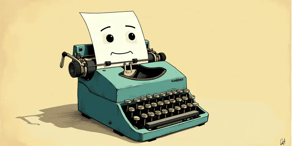 a typewriter with a face drawn on it and a caption for the words opinion and a question, Edward Otho