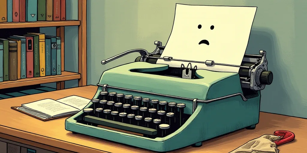 a typewriter with a face drawn on it and a caption for the words opinion and a question, Edward Otho
