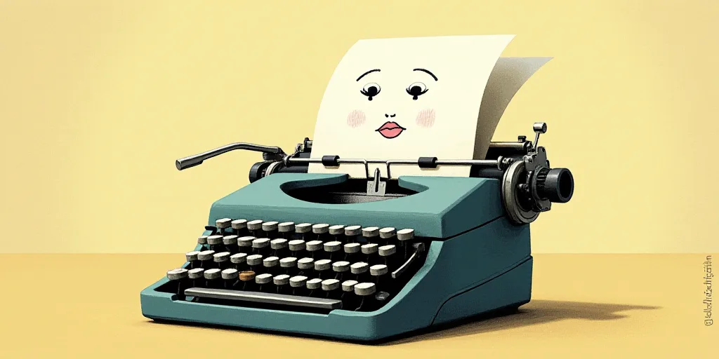 a typewriter with a face drawn on it and a caption for the words opinion and a question, Edward Otho