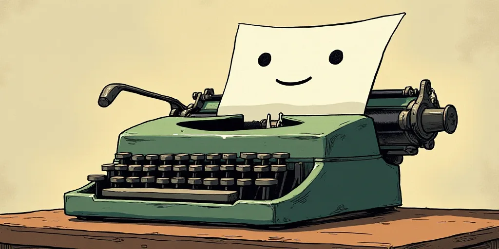 a typewriter with a face drawn on it and a caption for the words opinion and a question, Edward Otho