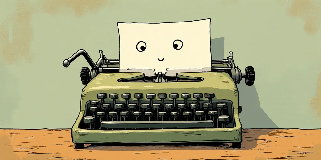 a typewriter with a face drawn on it and a caption for the words opinion and a question, Edward Otho