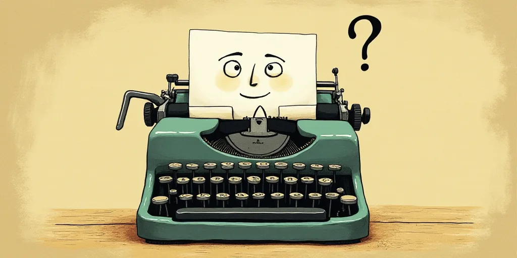 a typewriter with a face drawn on it and a caption for the words opinion and a question, Edward Otho
