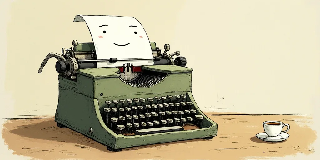 a typewriter with a face drawn on it and a caption for the words opinion and a question, Edward Otho