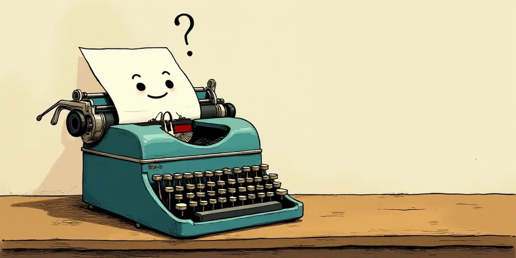 a typewriter with a face drawn on it and a caption for the words opinion and a question, Edward Otho