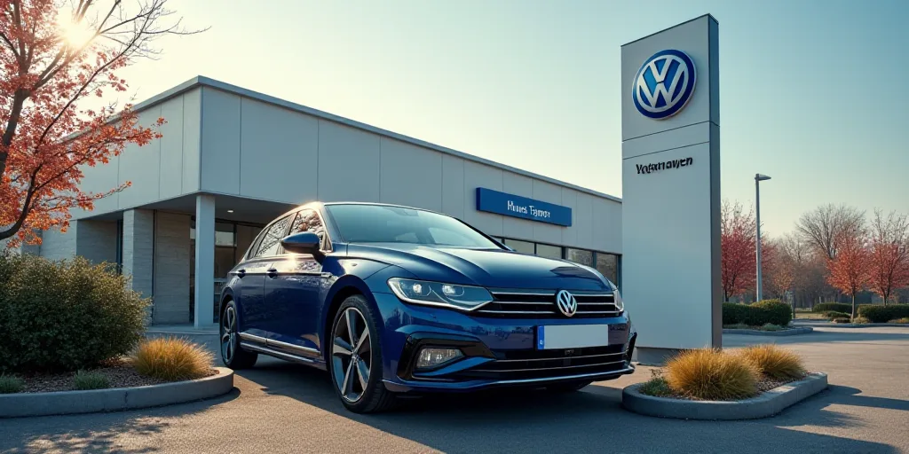 a volkswagen car is parked next to a sign for a dealership in the city of london, england, Bernd Fas