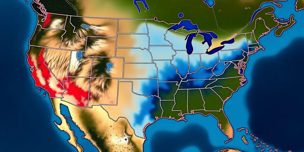 a weather map of the united states with a few different areas marked in red and blue, and a few area