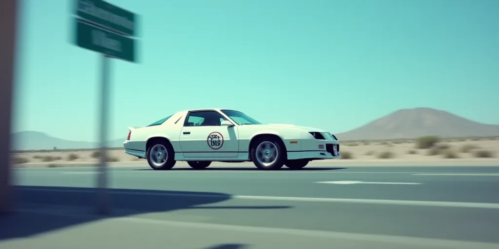 a white car with a at & t logo on it's side window and a street sign in the background, Elbridge Aye