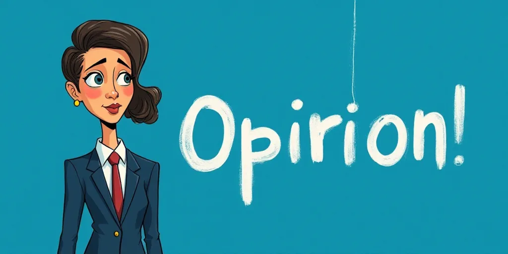 a woman in a suit and tie standing in front of a blue background with the words, opinion lilana alva