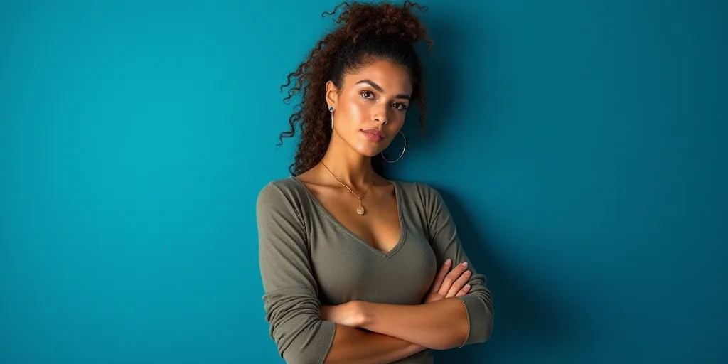 a woman with her arms crossed in front of a blue background with the words dra, carmen amezua, Ameli