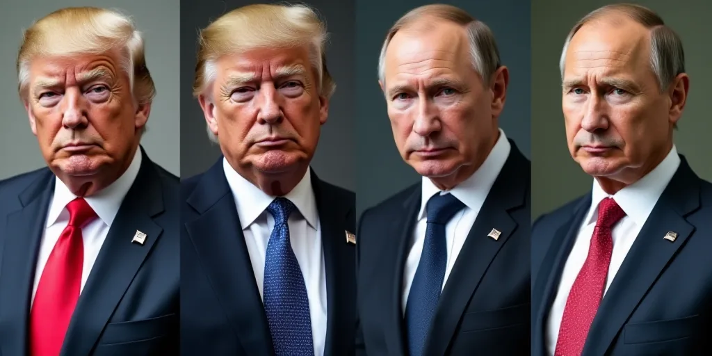 four different faces of donald trump and russian president, including a man in a suit and tie, and a