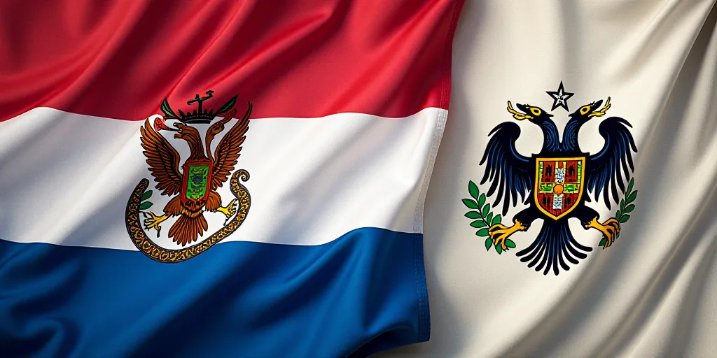 two flags with a eagle and snake on them, one of which is on the other side of the flag, Aquirax Uno