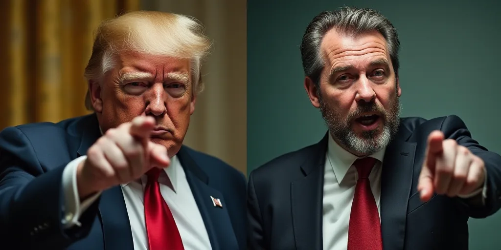 two pictures of donald trump and a man with a beard and a suit jacket and tie, one of which is point