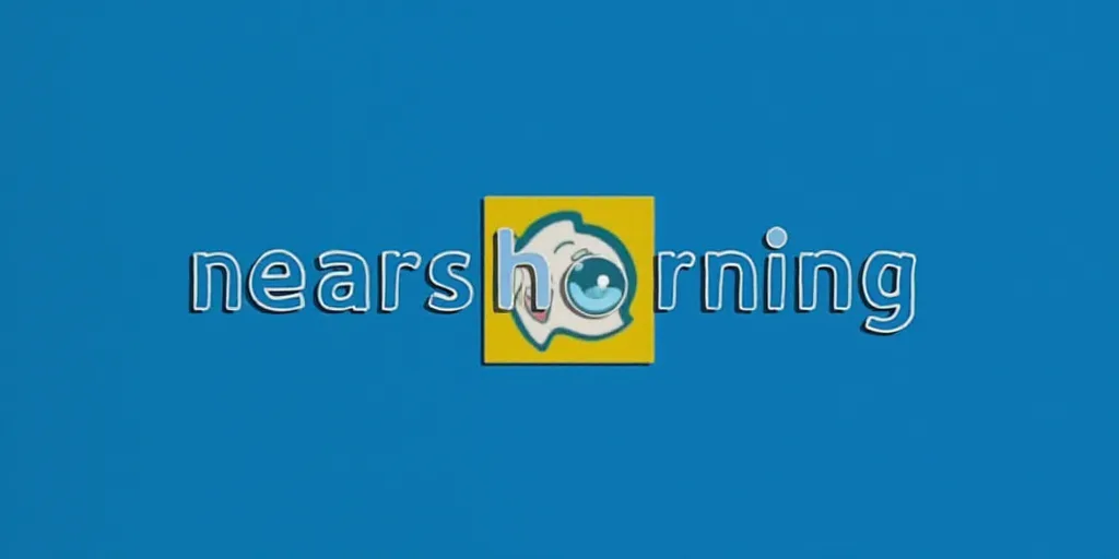 a blue background with the words,'nearshorning'and a yellow and white logo on it, Edward Otho Cresap