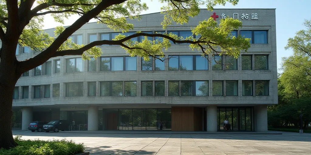 a building with a lot of windows and a clock on it's side and a tree in front of it, Cui Bai, mesh w