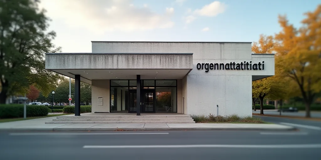 a building with a sign that says organ nattiatiati on it's side and a street in front of it, ESAO, a