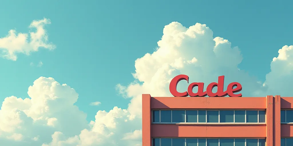 a building with a sign that says cade on it's side and a sky background with clouds, Caesar Andrade