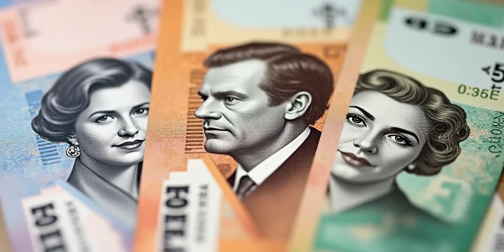 a bunch of different bills with a man's face on them and a woman's face on the back, Carl Gustaf Pil