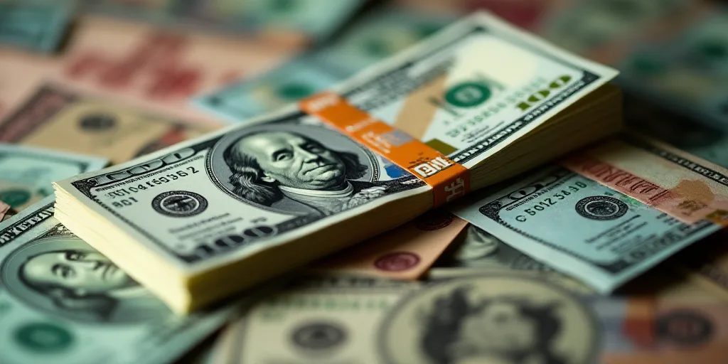 a bunch of money with a lot of different colors on it's sides and a lot of money on the other side,