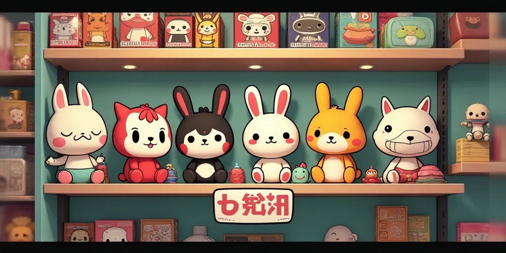 a bunch of toys that are on a shelf in a store with a sign that says electric jack and the bunny, Ba