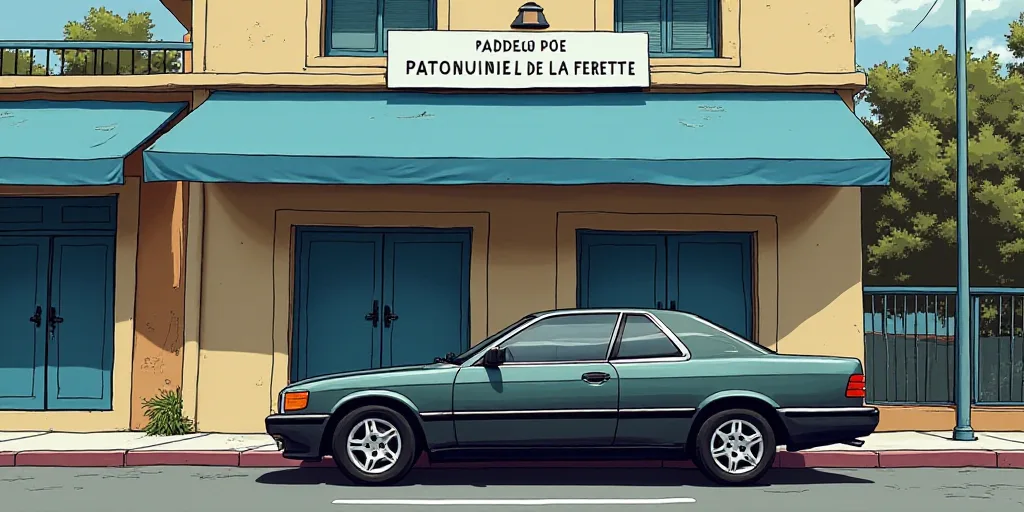 a car is parked in front of a building with a sign on it that says poder judicial de la ferrete, Fed