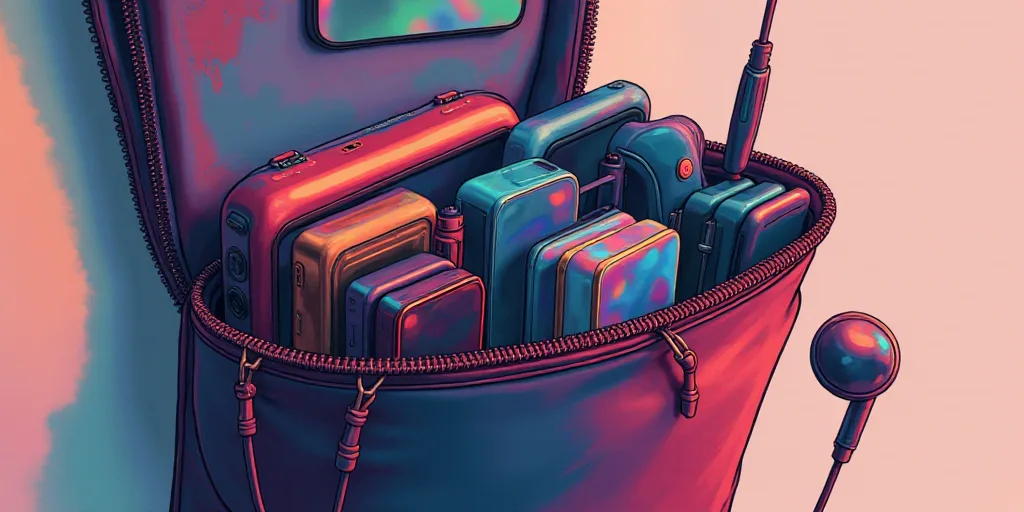 a cell phone with a case holding a bunch of different phones in it's back pocket and a pair of ear b