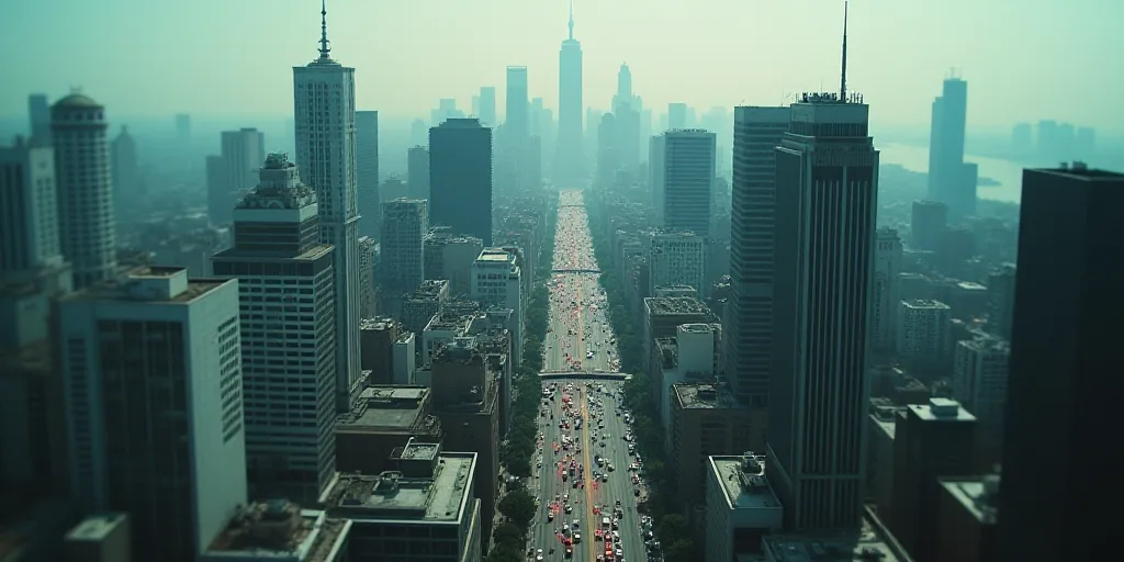 a city with a lot of tall buildings and a lot of traffic on it's sides and a large building with a s