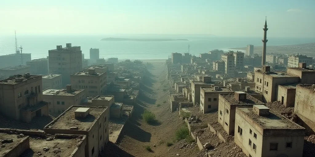 a city with lots of buildings and a body of water in the background with a few buildings in the fore