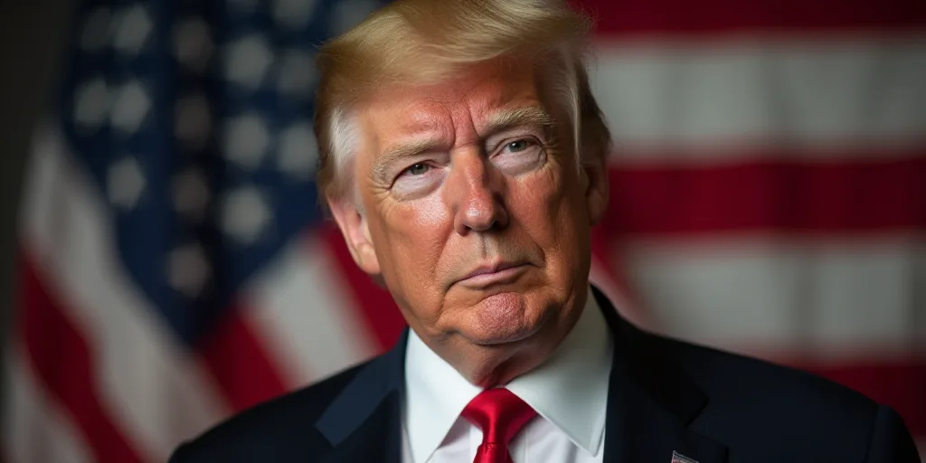 a close up of a person wearing a suit and tie with a flag in the background and a man in a suit and