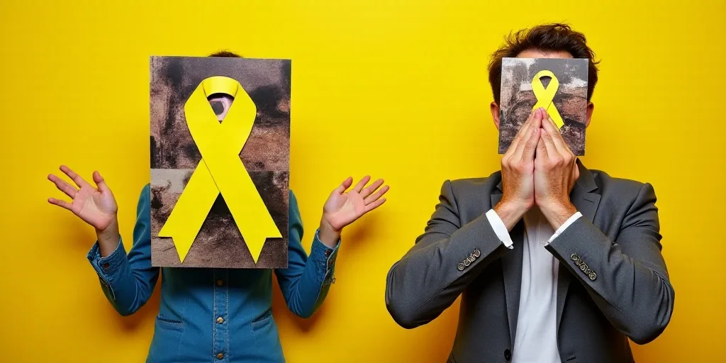 a collage of images with a person holding a yellow ribbon in front of them and a man covering his fa