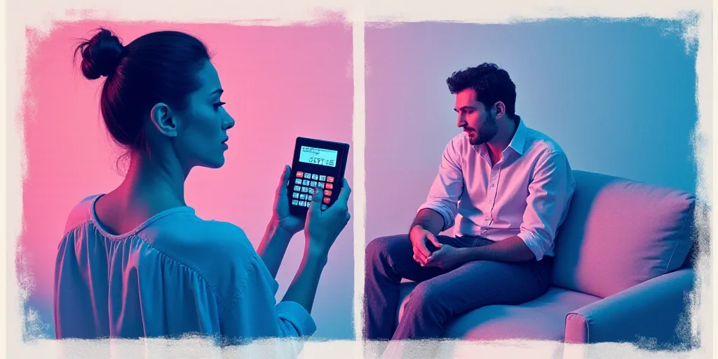a collage of photos with a woman and a calculator and a man sitting on a couch, Évariste Vital Lumi