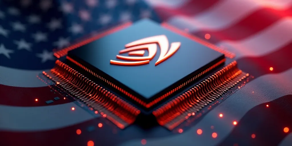 a computer chip with the logo of nvidia on it in front of a flag of the united states, Cui Bai, ray