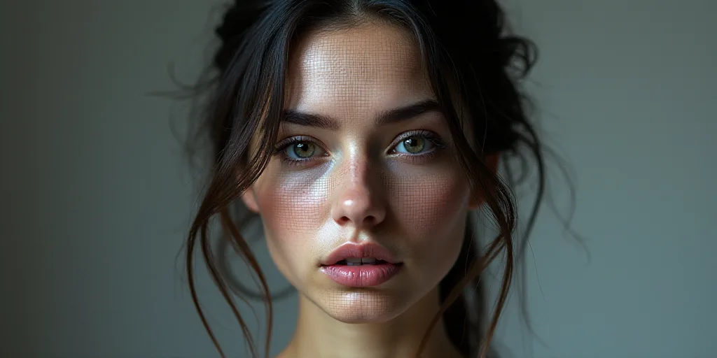 a computer generated image of a woman's face and head with multiple facial expressions and facial fe