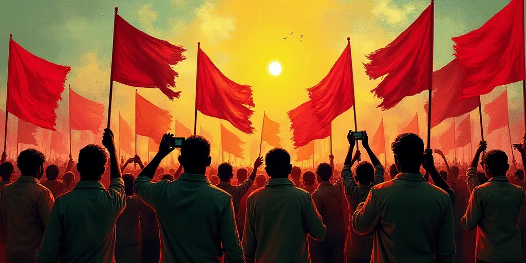 a crowd of people holding flags and taking pictures of them with cell phones and cameras in their ha