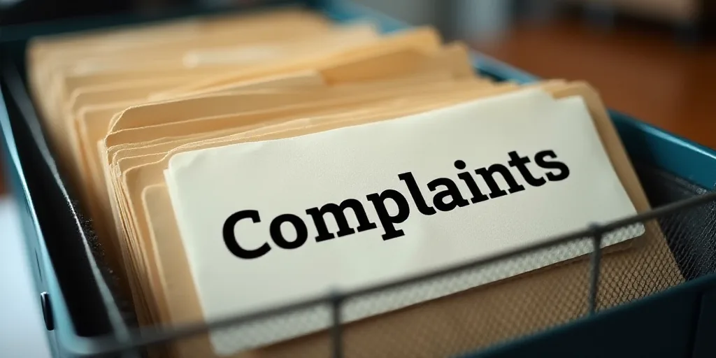 a file of files with the word complaints on them and a label reading complaints on it that says comp