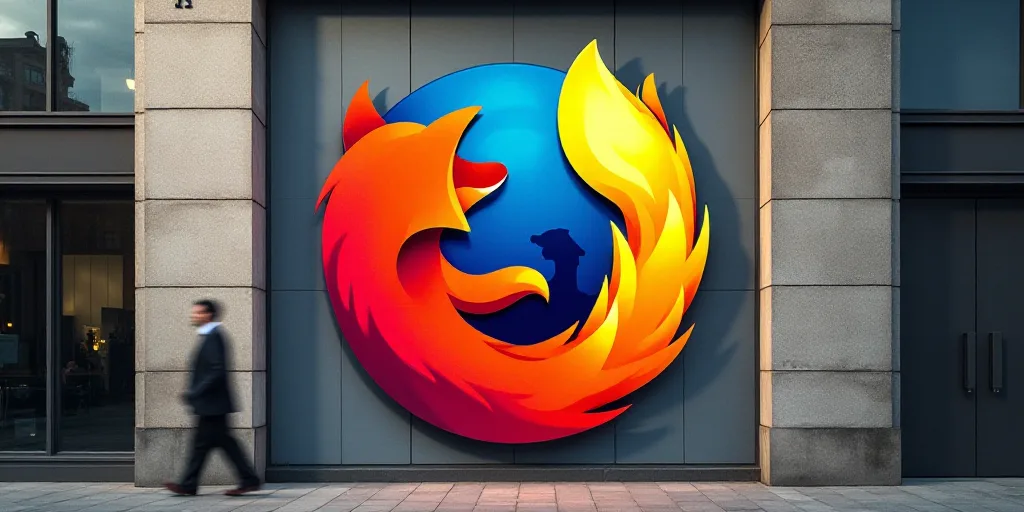 a firefox logo is displayed on a wall in a building in a city of london, england, Andrew Bell, furaf