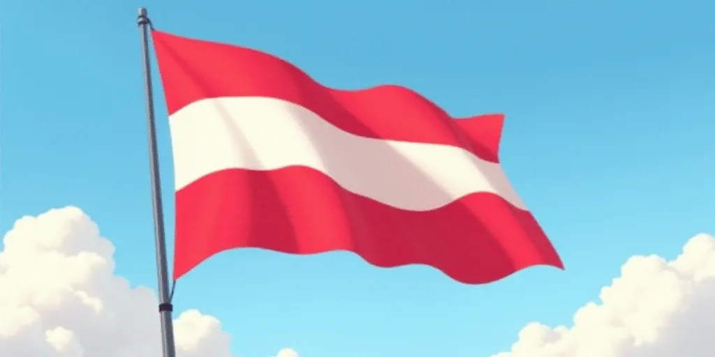 a flag flying in the wind with a blue sky in the background and a red and white stripe on the flag,